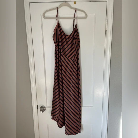 A New Day asymmetrical satin dress in pinkish orange with black stripes - Picture 6 of 6